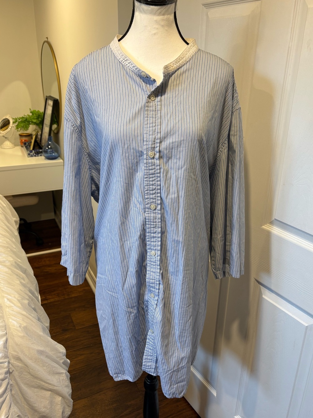 Banana Republic Blue White Striped Cotton Sleep Shirt Nightgown XXL Tall